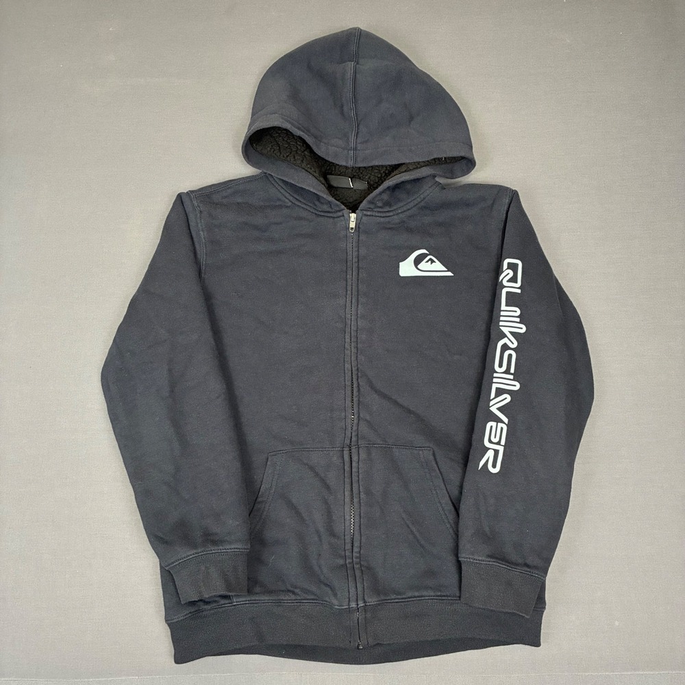 Y2K Quiksilver Sherpa Lined Full Zip Navy Blue Hoodie Men's Size Small